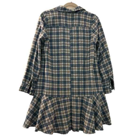 CALISTA buttondown light flannel dress, oversized, medium blue and gray plaid - Picture 3 of 10